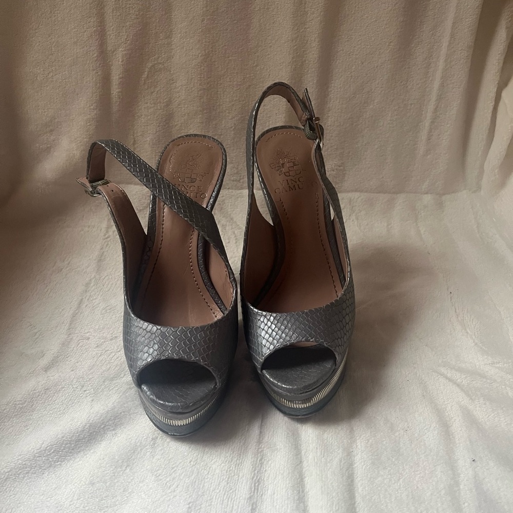 Gray Platform Slingback Peep-Toe Shoes